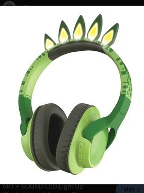 LED Light-Up Green Dino Over-Ear Headphones Wireless
